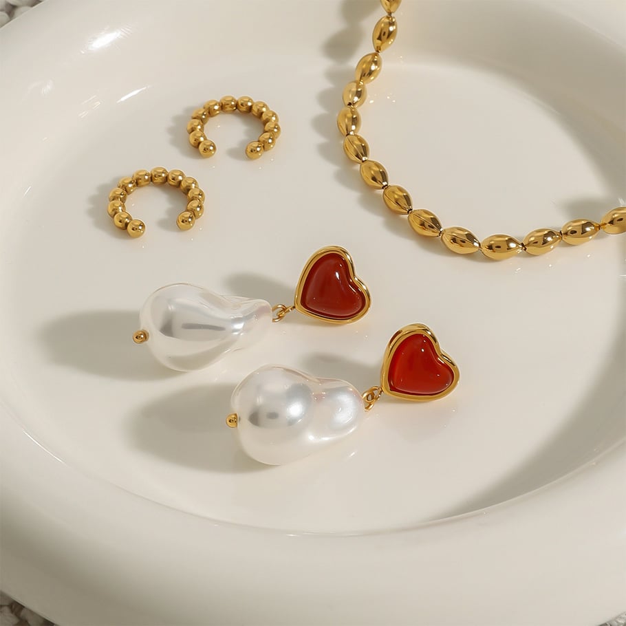 1 Pair Romantic Series Sweet Heart Elegant Stainless Steel Gold Color Women's Irregular Drop Earrings Picture5