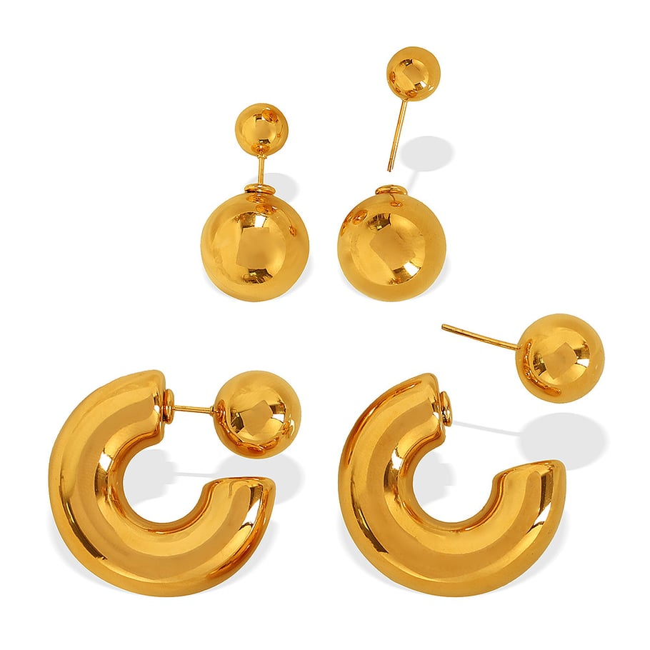 1 Pair Simple Series Simple Solid Color Stainless Steel 18K Gold Plated Women Hoop Earrings Picture5