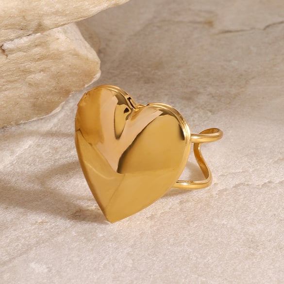 1 paar Simple Series Sweet Heart roestvrij staal 18K verguld dames verstelbare ringen 2