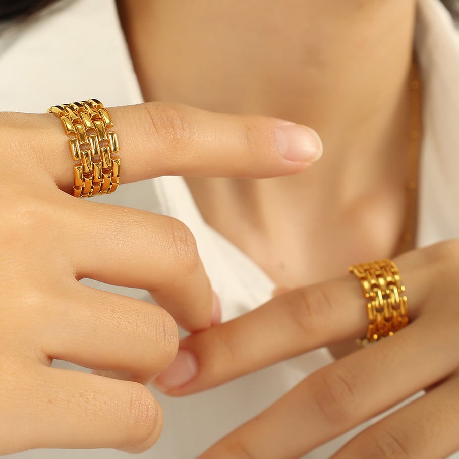1 Pair Simple Series Retro Geometric Stainless Steel 18K Gold Plated Women Adjustable Rings Picture5