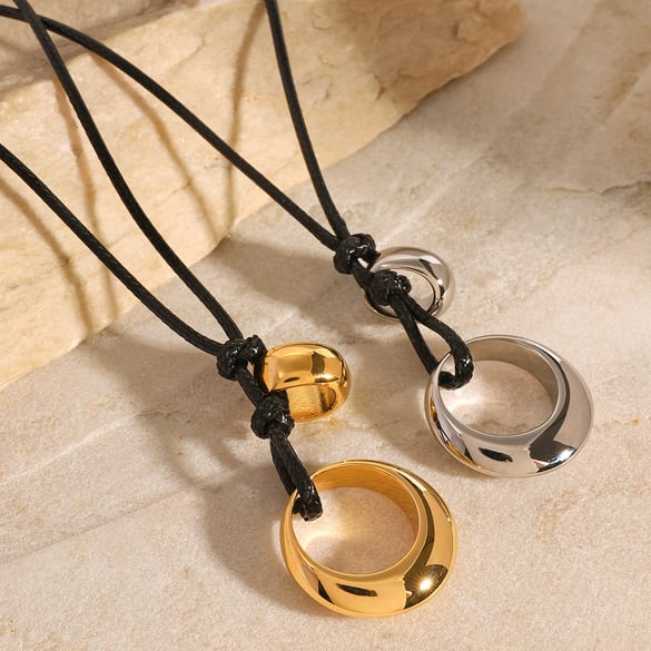 1 Piece Simple Series Casual Geometric Stainless Steel 18K Gold Plated Women Pendant necklaces