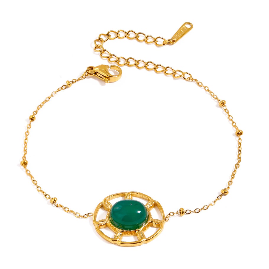 1 Piece Ethnic Series Retro Geometric Stainless Steel 18K Gold Plated Natural Stone Women Charm Bracelets Picture7