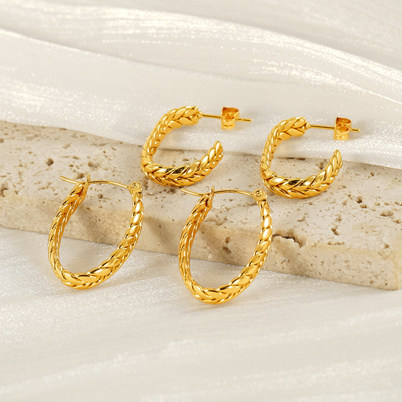 1 Pair Simple Series Simple Strip Titanium Steel 18K Gold Plated Women Hoop Earrings Picture7
