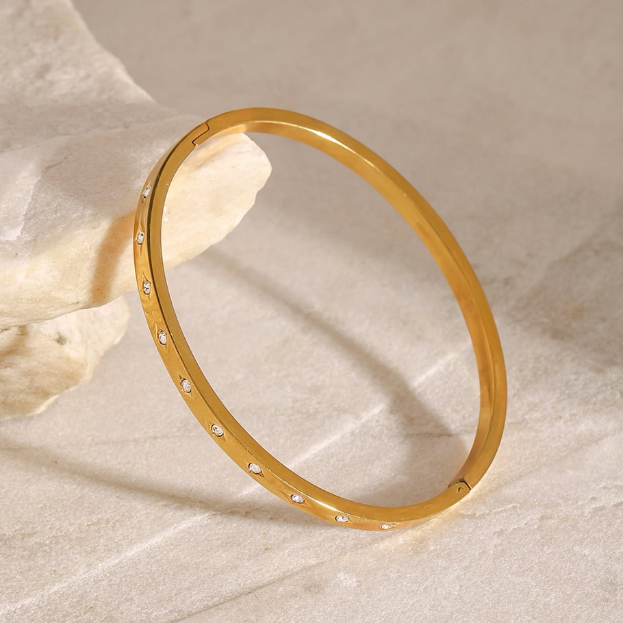 1 Stück Klassische Serie Einfache Ringförmige Edelstahl Gold Farbe Überzogene Damen Armreifen Bild4