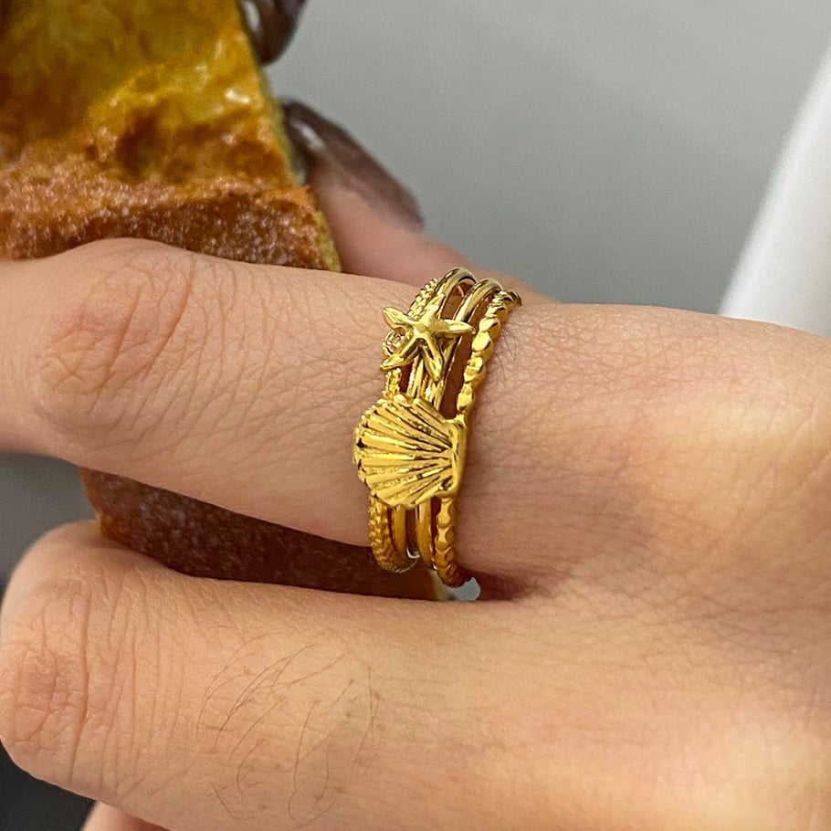 Conjunto de anillos de acero inoxidable color dorado para mujer, serie romántica, estilo tortuga, 1 pieza Imagen8