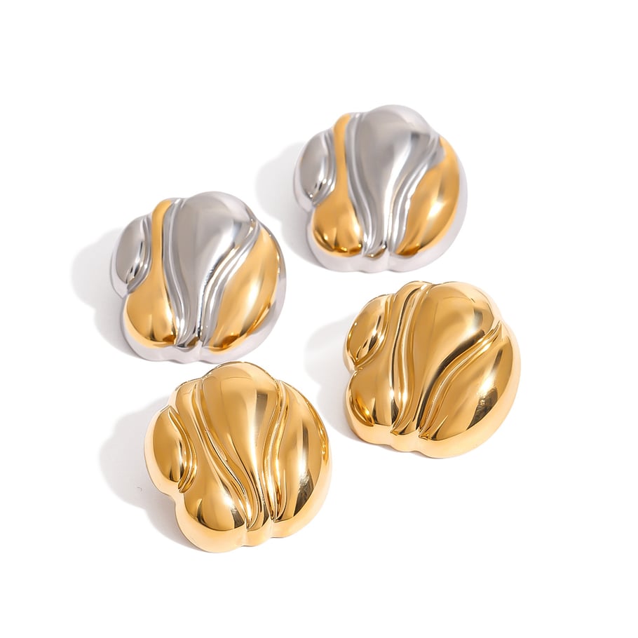 1 Pair Stylish Series Water Ripple Texture Stainless Steel Gold Color Women's Stud Earrings Picture6