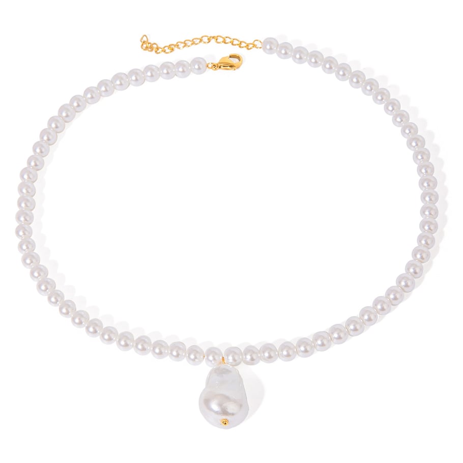 1 Stück Simple Series Retro Beads Edelstahl 18 Karat vergoldete Kunstperle Damen Anhänger Halsketten Bild6