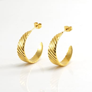 1 Pair Simple Series Classic Geometric Titanium Steel 18K Gold Plated Women Hoop Earrings h5 Picture6