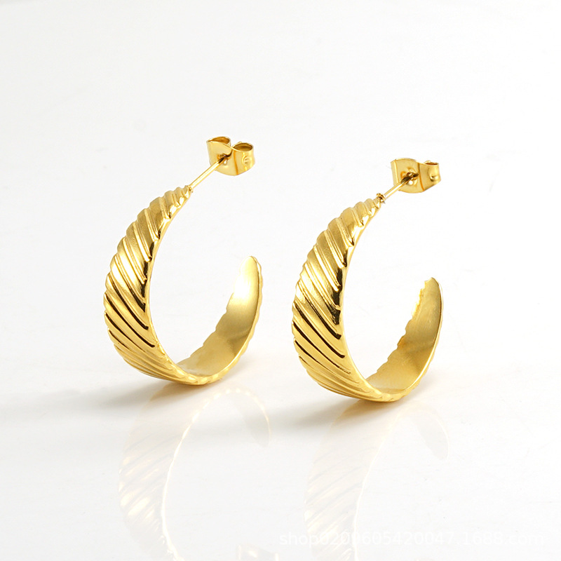 1 Pair Simple Series Classic Geometric Titanium Steel 18K Gold Plated Women Hoop Earrings Picture6