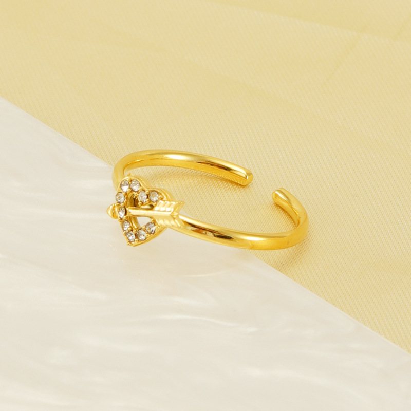 1 par de anillos abiertos de diamantes pequeños para mujer, de moda femenina, de acero de titanio de alta calidad, anillo de dedo índice con flecha de Cupido, anillo ajustable para mujer Imagen9