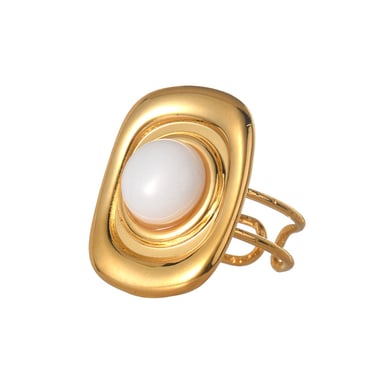 1 paire de bagues ajustables géométriques simples en acier inoxydable plaqué or 18 carats pour femme, série classique h5 Image4