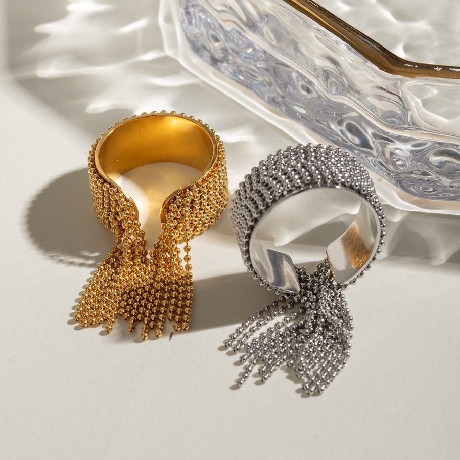 1 Pair Simple Series Retro Tassel Stainless Steel 18K Gold Plated Women Adjustable Rings Picture3