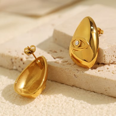 1 Pair Classic Series Daily Eye Titanium Steel 18K Gold Color Plated Rhinestone Women's Stud Earrings h5 Picture4