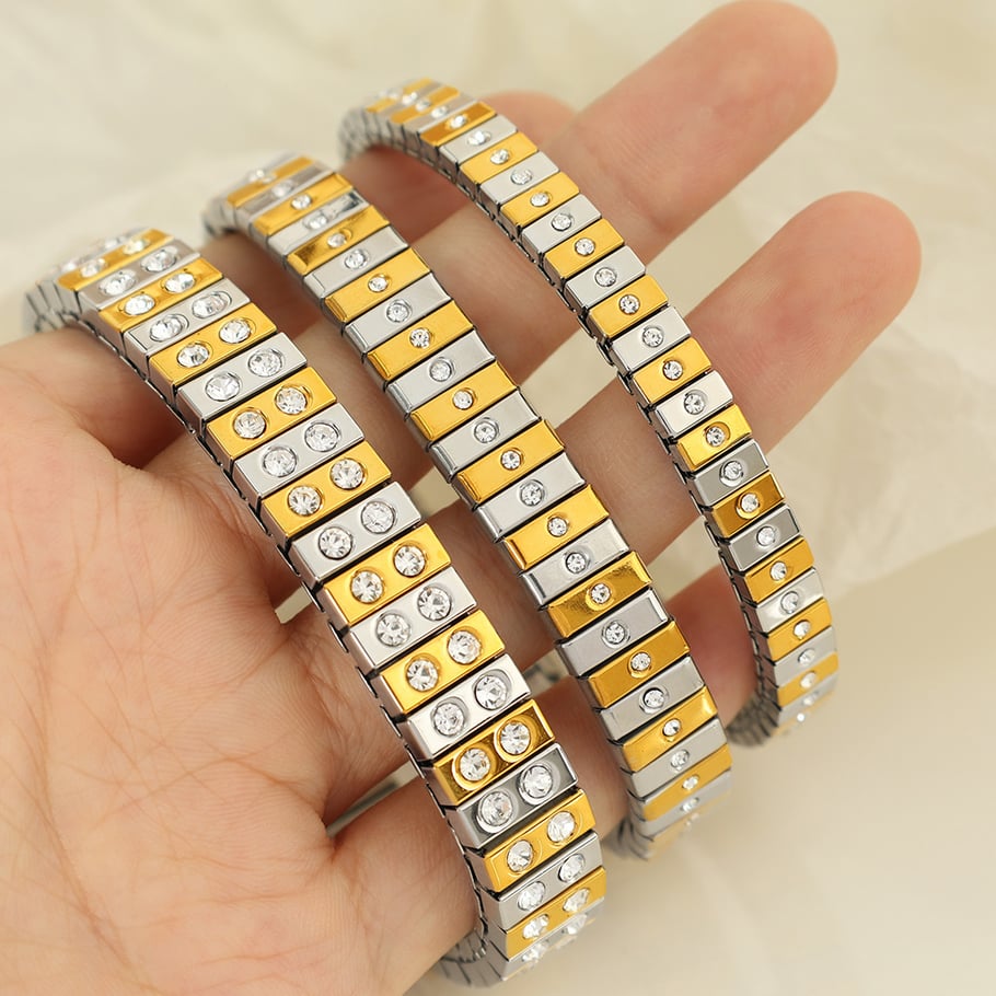 1 Stück Simple Series Punk Patchwork Edelstahl 18 Karat vergoldet Damen Kettenarmbänder Bild3
