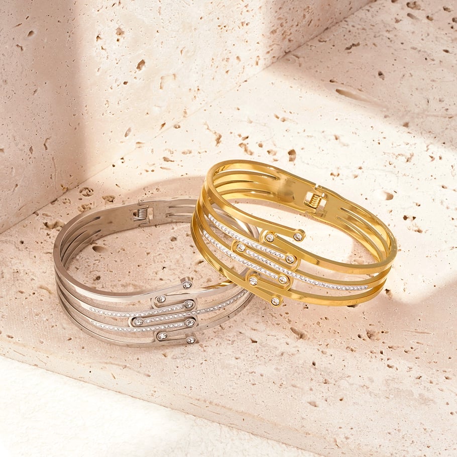 1 Piece Stylish Series Chic Natural Line Stainless Steel Gold Color Women's Bangles Picture4