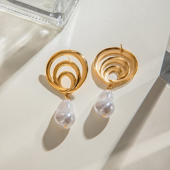 1 Pair Classic Series ins style Annular Stainless Steel 18K Gold Plated Artificial Pearl Women Drop Earrings