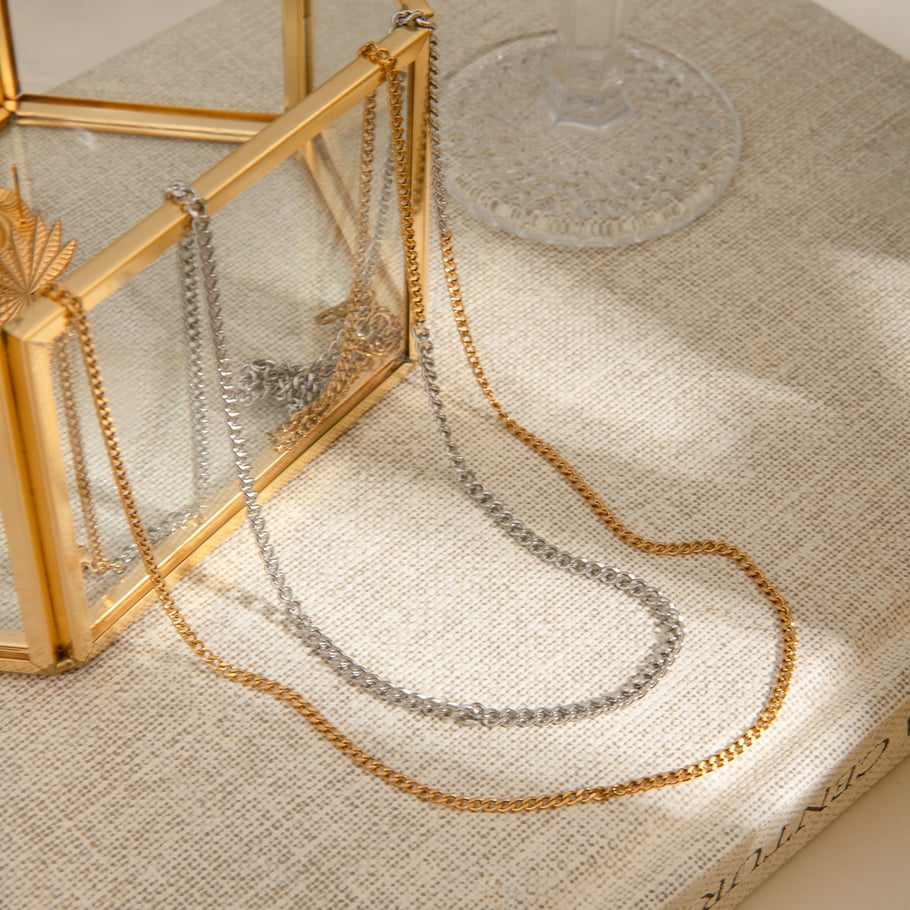 Collar de cadena de acero inoxidable dorado para mujer, serie simple, estilo Europa y América, 1 unidad Imagen8