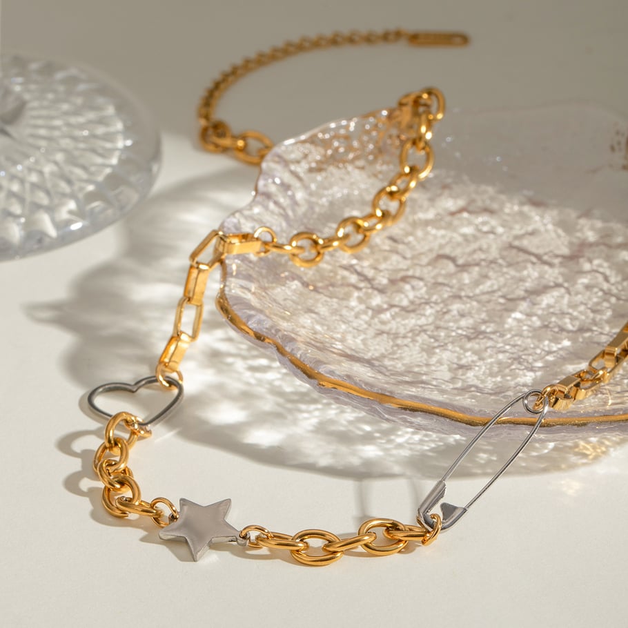 1 Stück Simple Series Klassische Herz-Halsketten aus Edelstahl mit 18 Karat Vergoldung für Damen Bild3