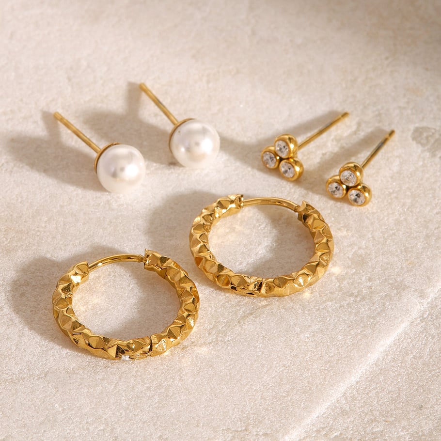 1 Paar Ohrringe-Set aus der Simple Series mit elegantem geometrischem Design aus Edelstahl mit 18 Karat Gold überzogen und Kunstperlen für Damen Bild4