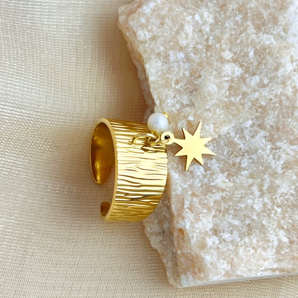 1 stuk Eenvoudige serie Retro geometrische roestvrij staal gouden kleur kunstmatige parel dames verstelbare ringen 2