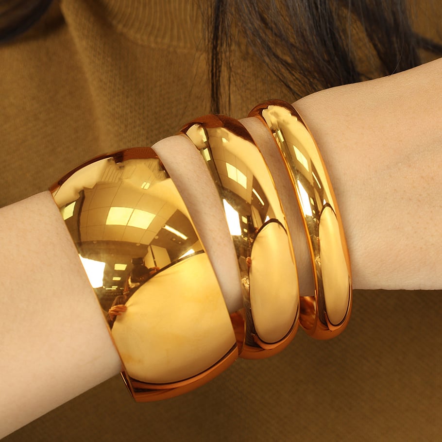 1 Piece Simple Series Simple Solid Color Stainless Steel 18K Gold Plated Women Bangles Picture5