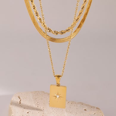 1 Stück Simple Series Lässige geometrische Edelstahl 18 Karat vergoldet Strass Damen mehrlagige Halsketten h5 Bild3
