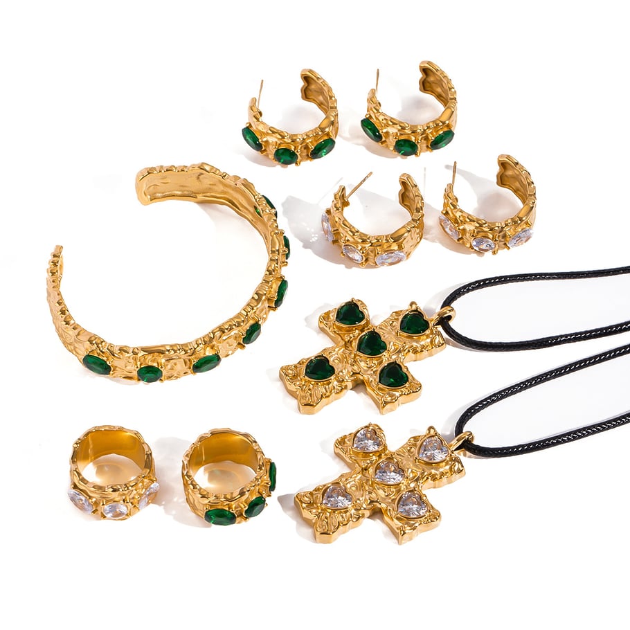 1 Paar Ohrringe im Retro-Kreuz-Design der Classic-Serie aus Edelstahl mit 18 Karat vergoldetem Zirkonia für Damen Bild4