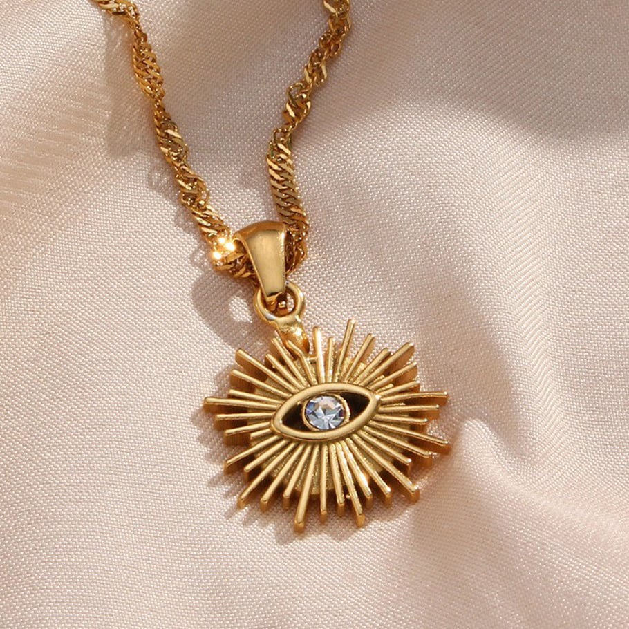 Collar con colgante de acero inoxidable dorado estilo retro de lujo para mujer, 1 pieza Imagen4