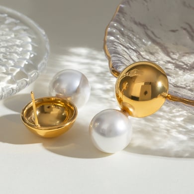 1 Pair Simple Series Elegant Geometric Stainless Steel 18K Gold Plated Artificial Pearl Women Stud Earrings h5 Picture5