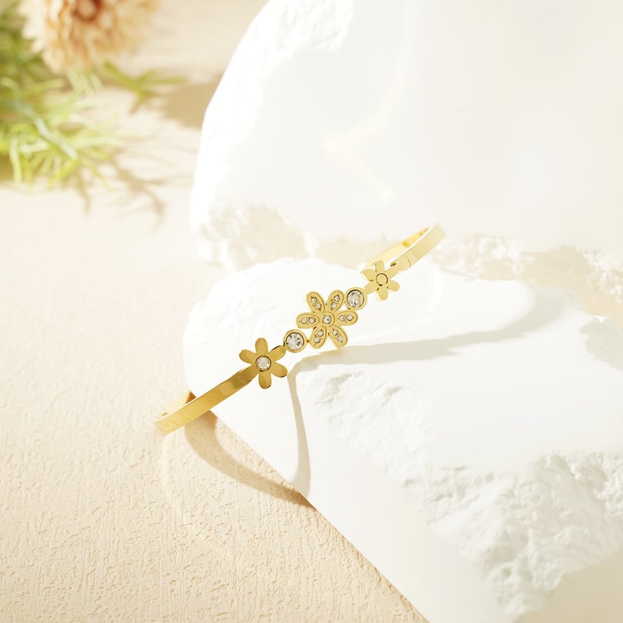 1 Piece Delicate Series Radiant Flower Stainless Steel Gold Color Women's Bangles Picture5