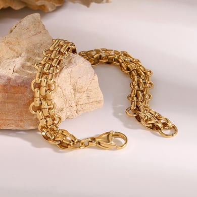 1 Piece Simple Series Punk Chain Stainless Steel 18K Gold Plated Women chain bracelets h5 Picture3