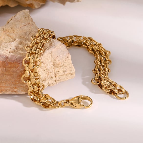 Pulsera de cadena punk de acero inoxidable chapada en oro de 18 quilates para mujer, serie simple, 1 pieza