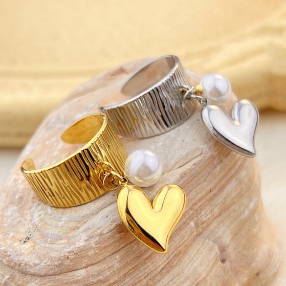 1 Piece Stylish Series Retro Heart Ripple Stainless Steel Women's Adjustable Rings 2
