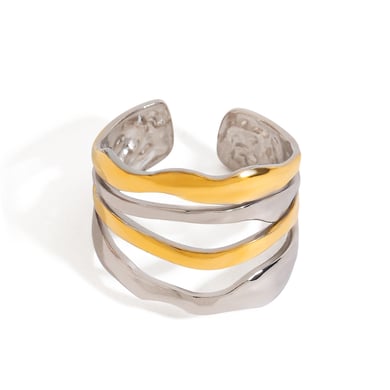 Anillos individuales para mujer de acero inoxidable color dorado, serie simple, estilo Ins, 1 pieza h5 Imagen5