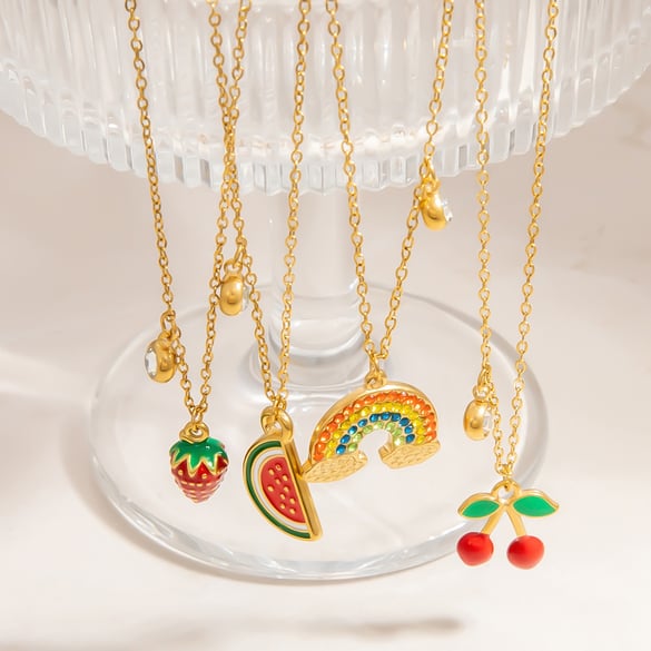 Collier avec pendentif en acier inoxydable doré pour femme, série romantique, motif plante mignonne