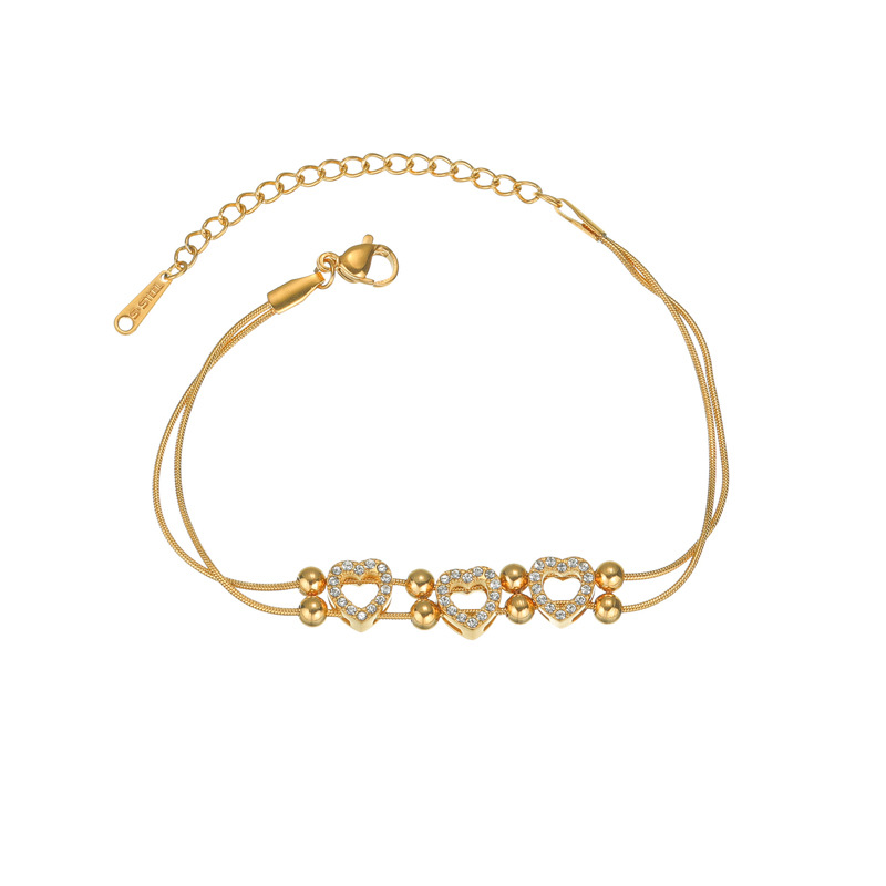 Bracelet à breloques simple en acier inoxydable plaqué or 18 carats pour femme, série romantique, 1 pièce Image4