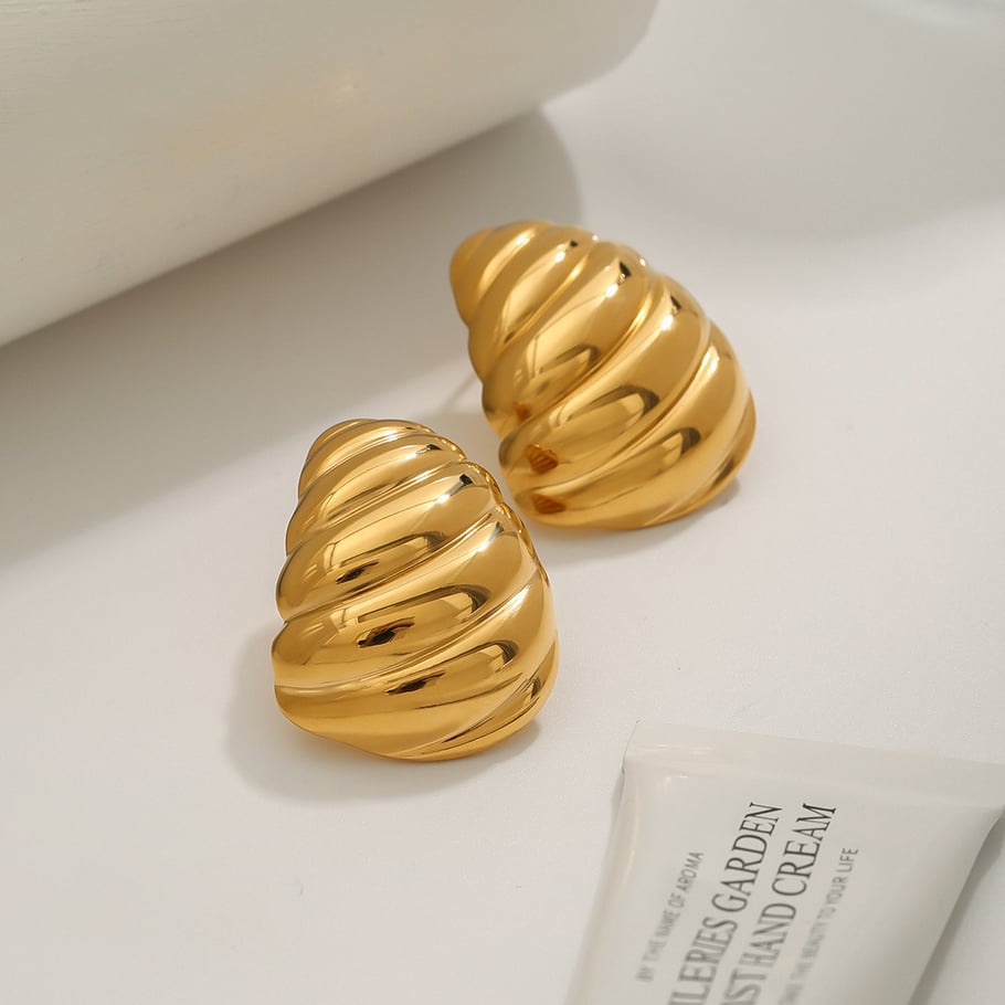 1 par de pendientes de botón de acero inoxidable dorados con rosca europea y americana para mujer Imagen6