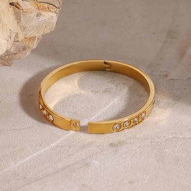1 Piece Simple Series Europe and America round Stainless Steel 18K Gold Plated Rhinestone Women Bangles h5 Picture5