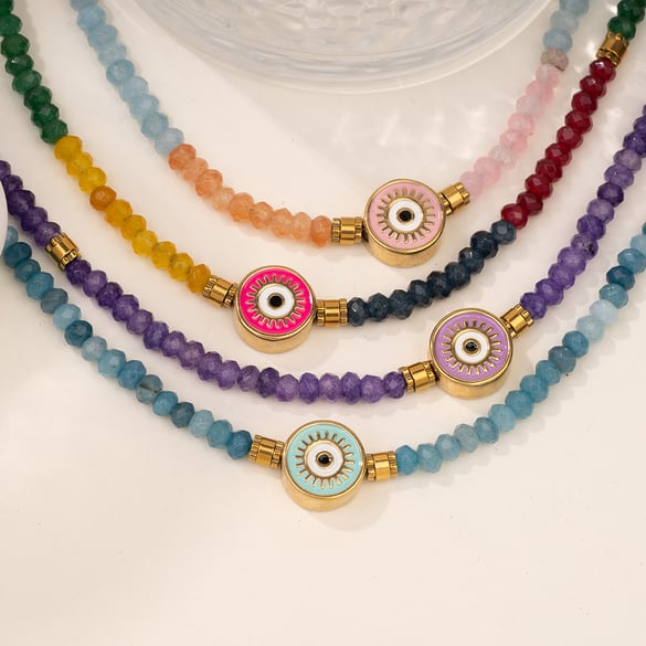 Collana con perline da donna in acciaio inossidabile color oro con occhio classico della serie etnica, 1 pezzo