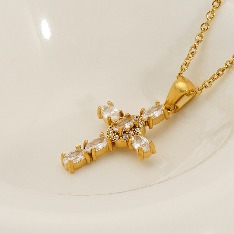 1 Stück Simple Series Daily Cross Edelstahl 18 Karat vergoldet Unisex Anhänger Halsketten h5Bild5