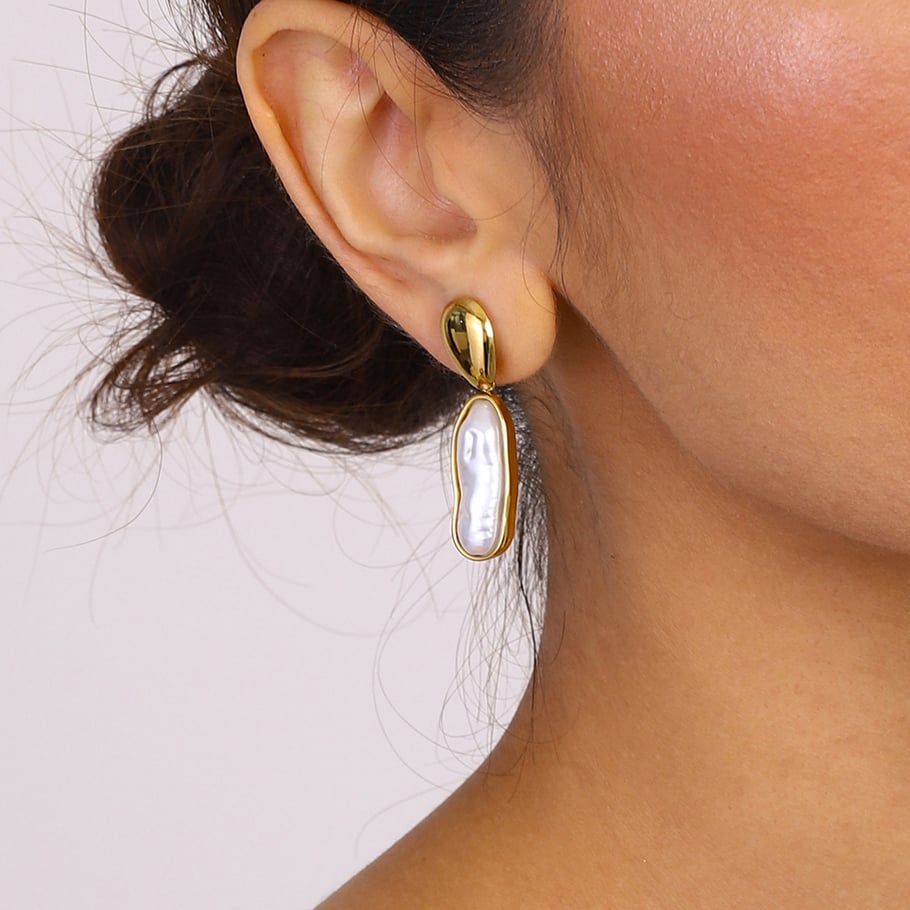 1 Pair Classic Series Irregular Oval Shape Stainless Steel Gold Color Women's Drop Earrings Picture4