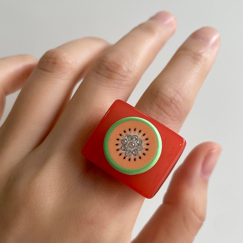 1 Piece Designable Series Vacation Polychrome Three-dimensional Fruits Resin Women's Single Rings Picture6
