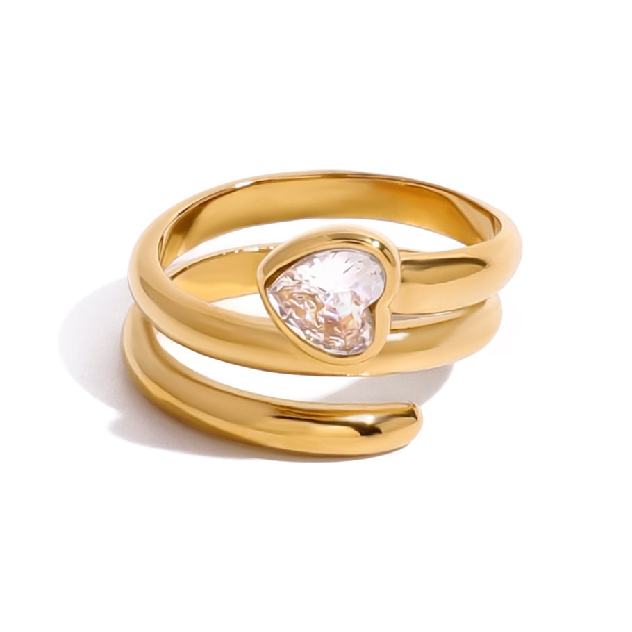 1 Pair Simple Series Casual Heart Stainless Steel 18K Gold Plated Zircon Women Single Rings Picture7