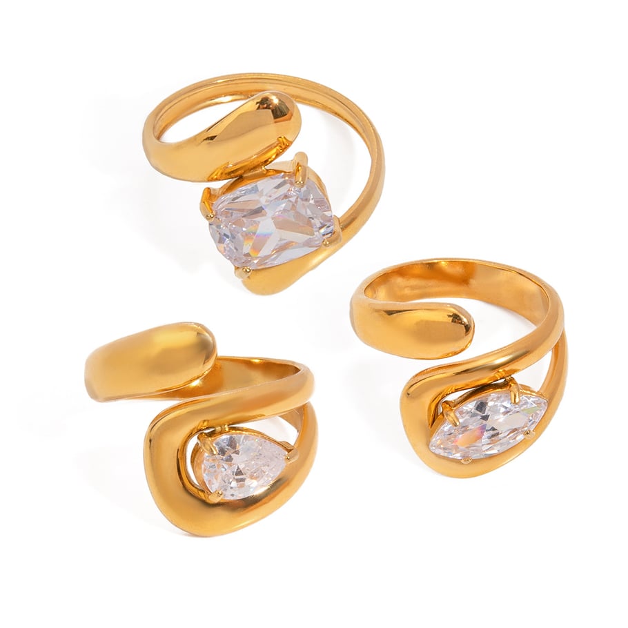 1 Pair Luxurious Series ins style irregular Stainless Steel 18K Gold Plated Rhinestone Women Single Rings Picture10