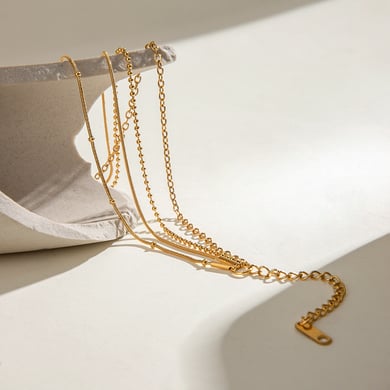 1 Stück Klassische Serie Elegante geometrische Edelstahl 18K vergoldet Damen Layered Halsketten h5 Bild4