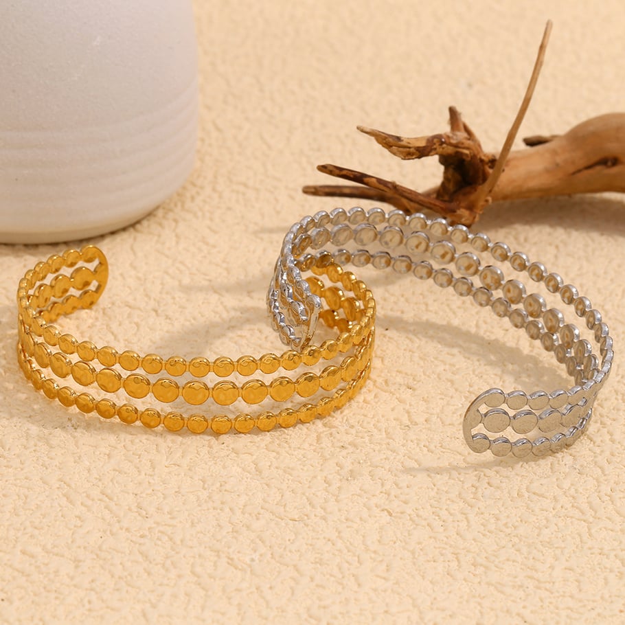 1 pezzo semplice serie retrò geometrico in acciaio inossidabile color oro braccialetti da donna Immagine11