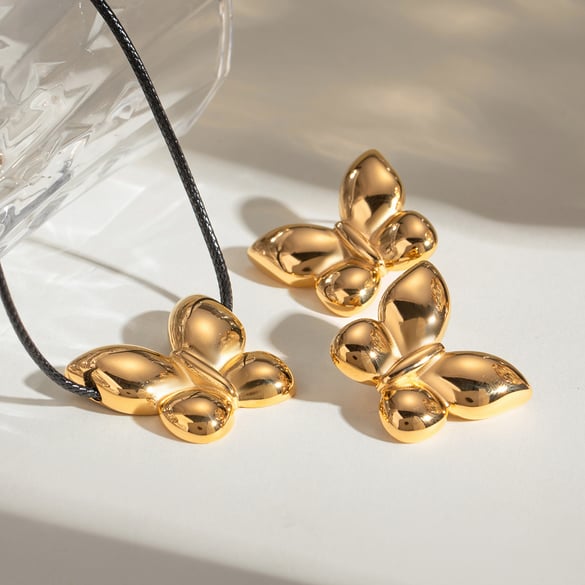 1 Pair Simple Series ins style Butterfly Stainless Steel 18K Gold Plated Women Earrings set 2