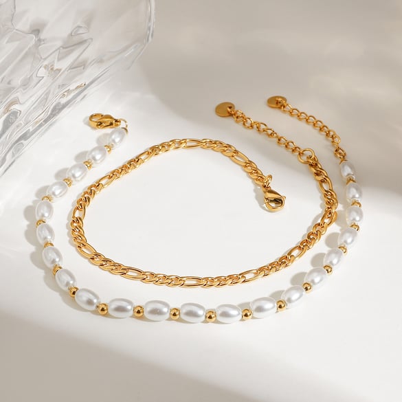 1 Stück Simple Series Elegante Perlen Edelstahl Goldfarben Damen Fußkettchen