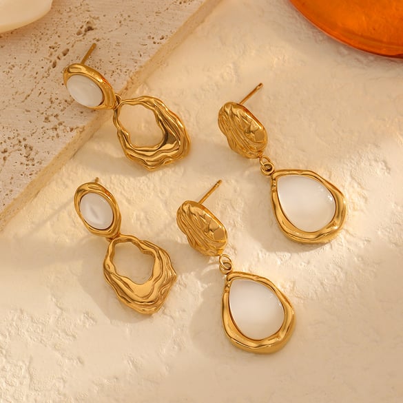 1 paio di orecchini a bottone con pietre preziose artificiali placcati in oro 18 carati, serie classica, retrò e geometrici