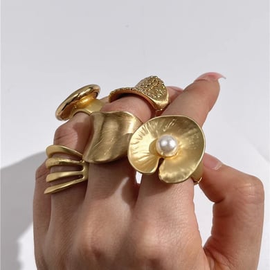1 Paar Luxuriöse Serie Natürliche Pflanze Edelstahl Gold Farbe Überzogene Verstellbare Damenringe h5 Bild5